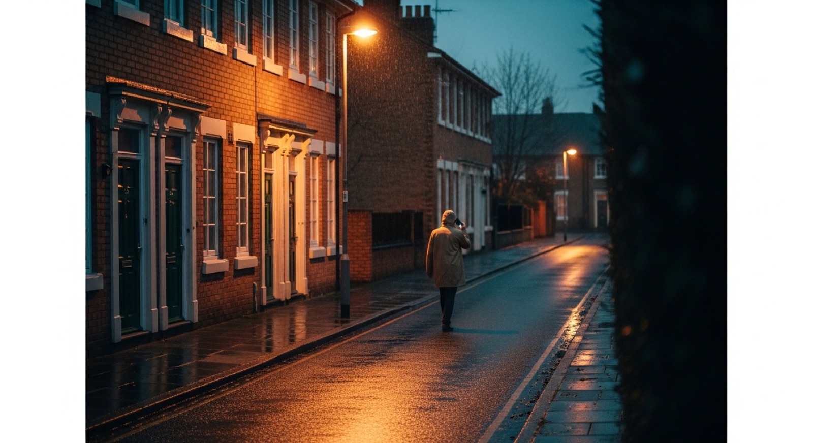 A figure walking home at dusk